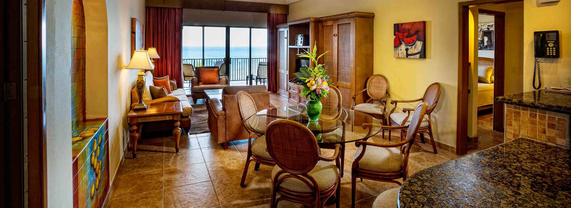 ample living and dining room in suite